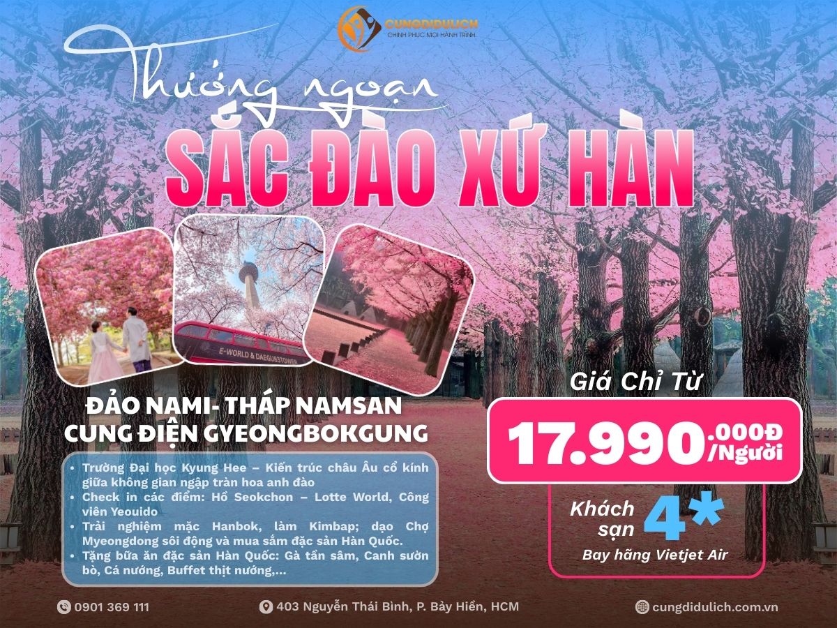 Thưởng Ngoạn Sắc Đào Xứ Hàn 5N4Đ