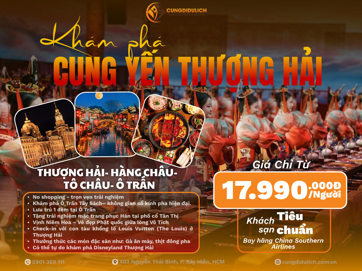 Cùng Trải Nghiệm Cung Yến ở Thượng Hải 5N4Đ