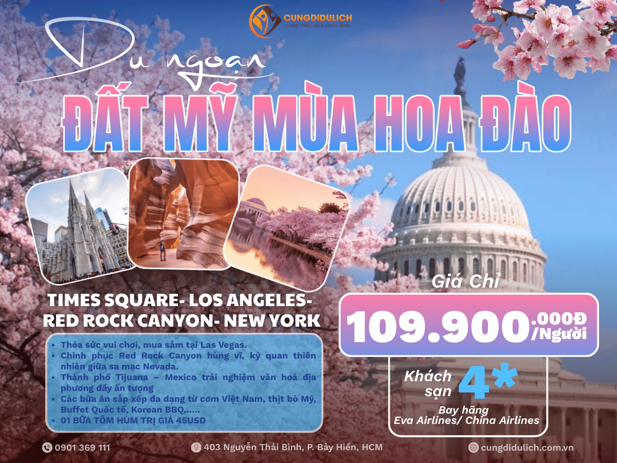 Du Ngoạn Nước Mỹ Mùa Hoa 12N11Đ