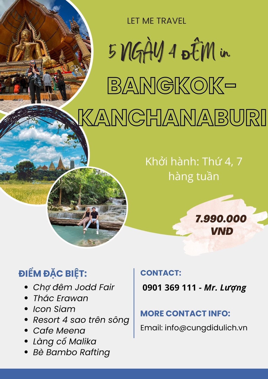 du lịch Thái Lan (Bangkok - Kanchanaburi) 5 ngày 4 đêm