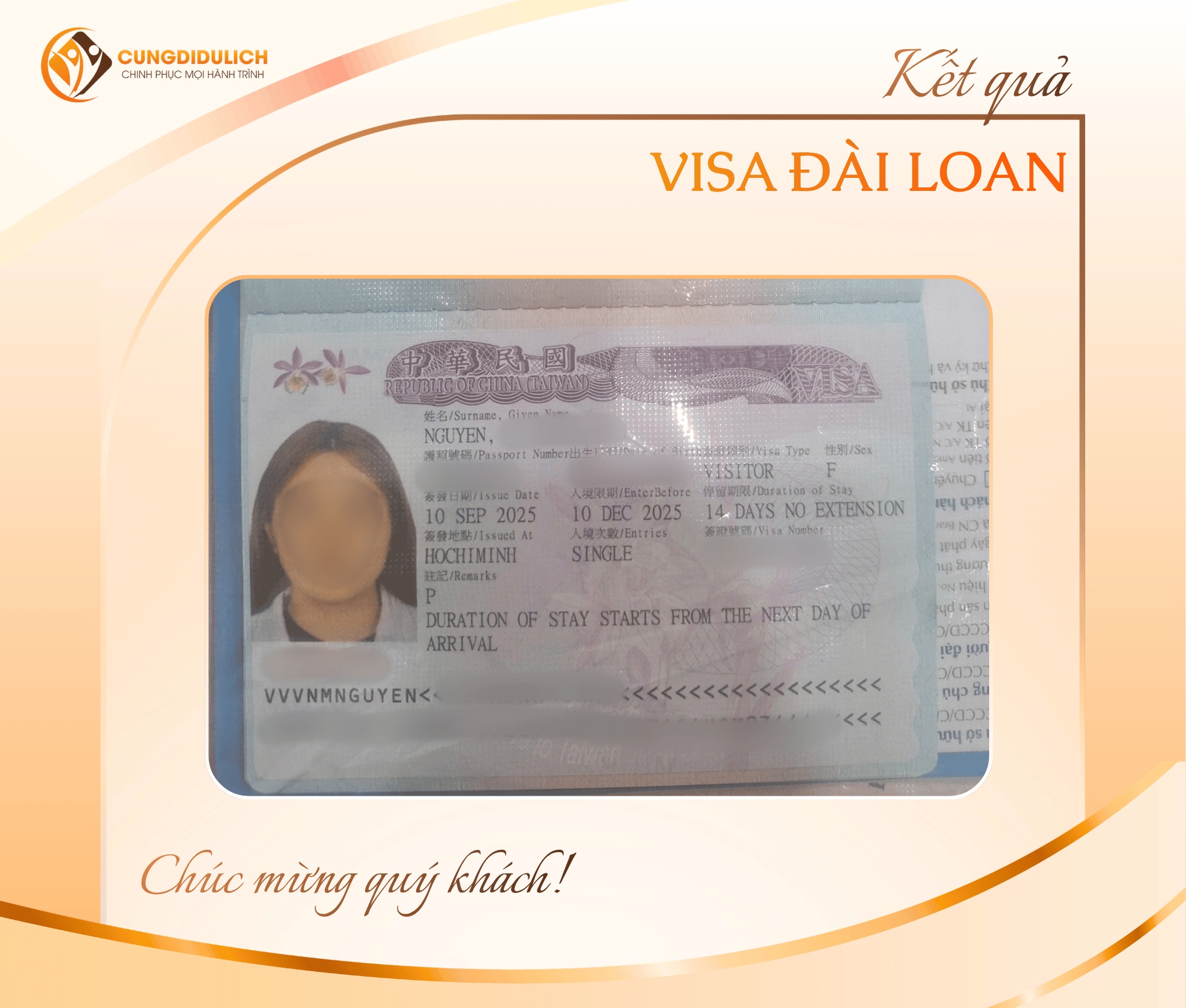Kết quả VISA ĐÀI LOAN – Khách hàng Ms. Nguyen