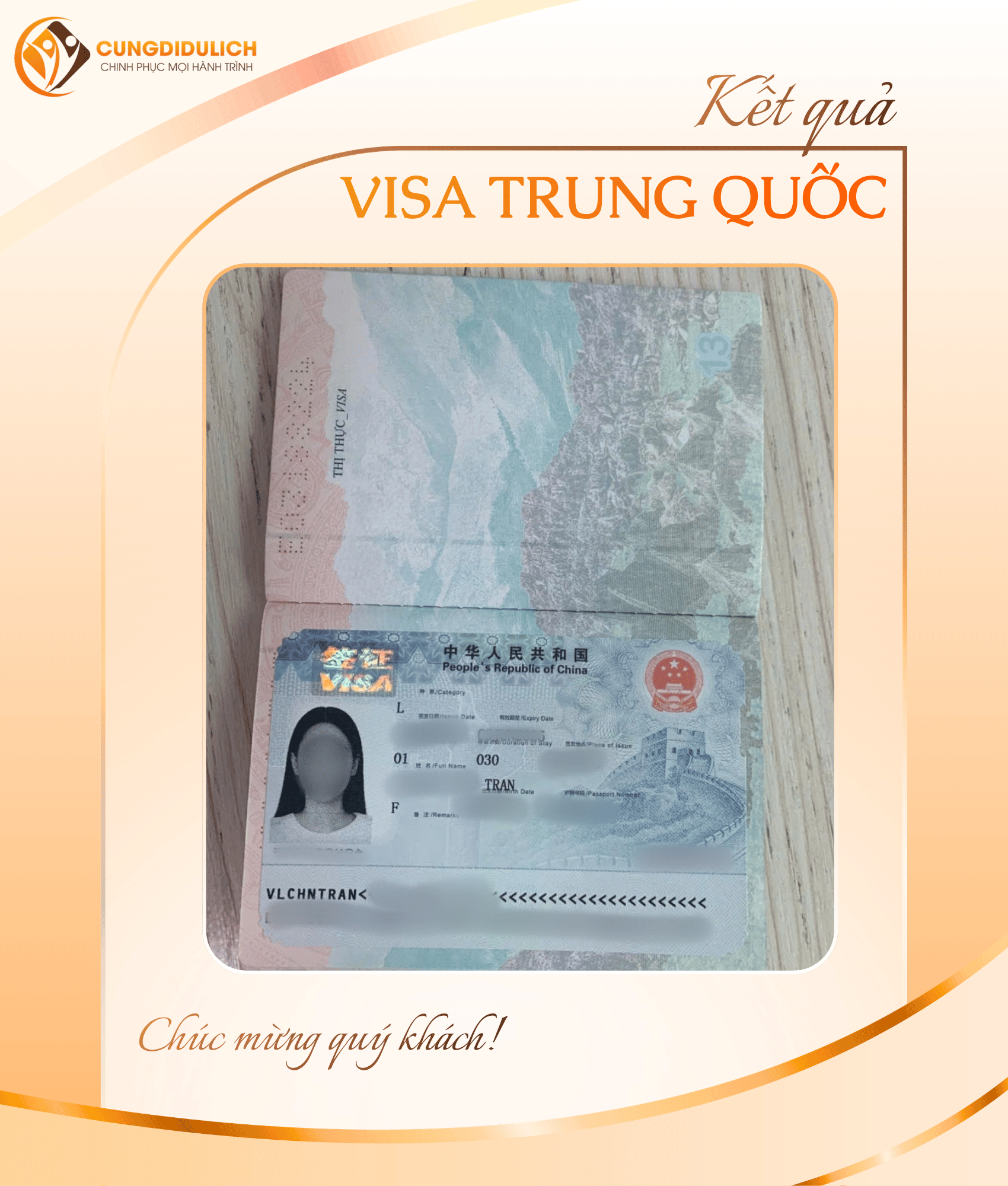 Kết quả VISA TRUNG QUỐC – Khách hàng Ms. Tran