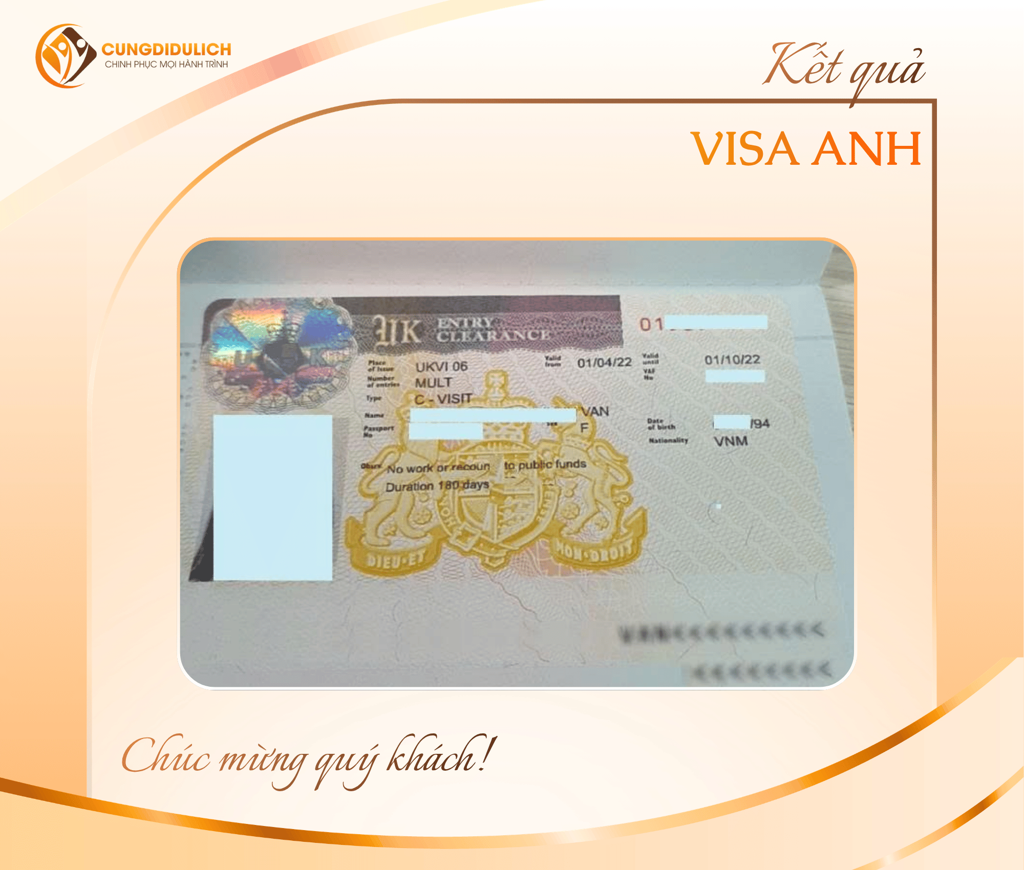 Kết quả VISA ANH – Khách hàng Ms. Van