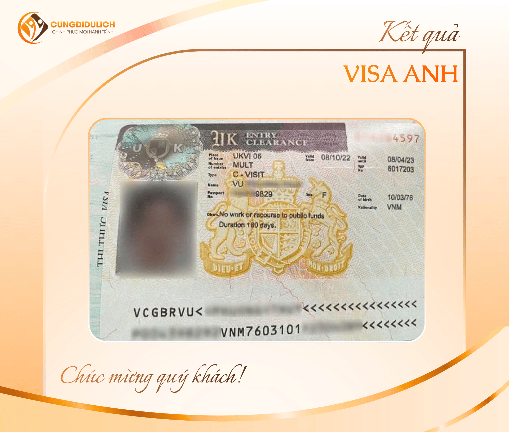 Kết quả VISA ANH – Khách hàng Ms. Vu