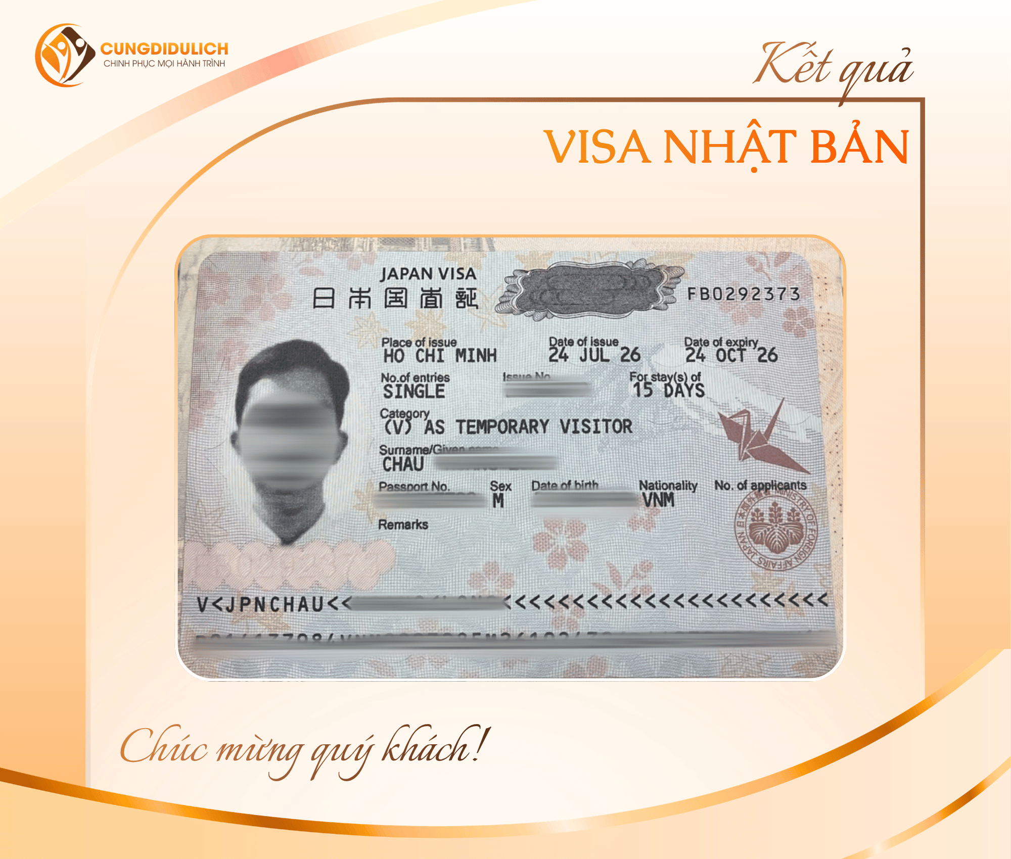 Kết quả VISA NHẬT BẢN – Khách hàng Mr. Chau