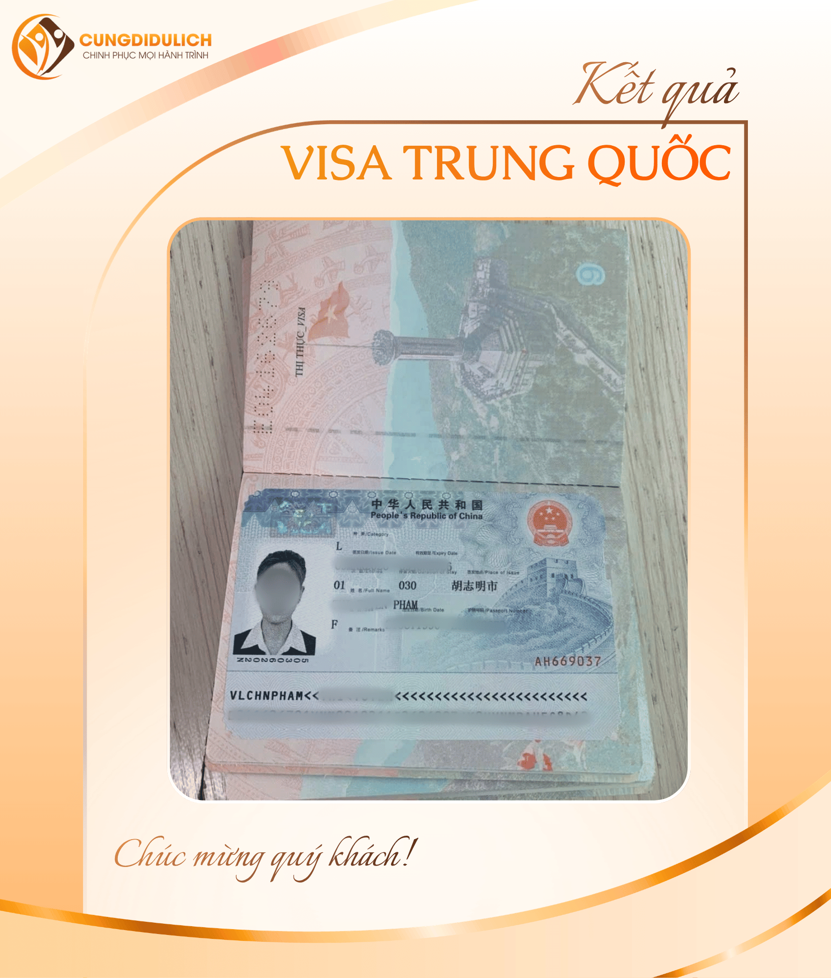 Kết quả VISA TRUNG QUỐC – Khách hàng Ms. Pham