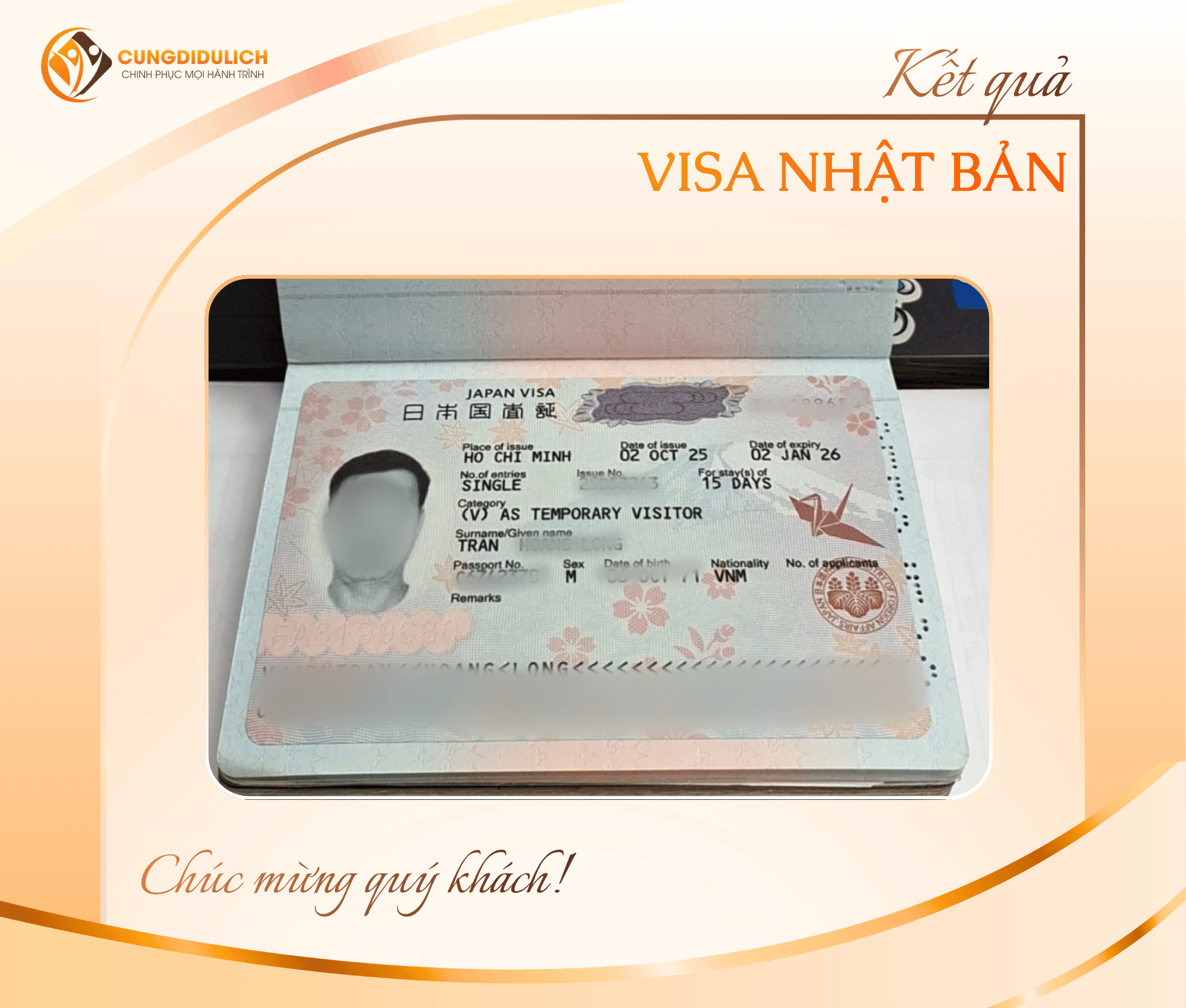 Kết quả VISA NHẬT BẢN – Khách hàng Mr. Tran